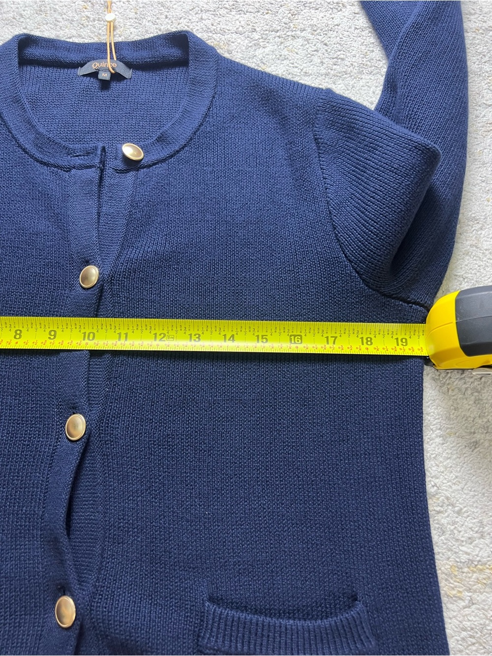 Quince Organic Cotton Sweater Jacket Navy Gold Button Cardigan Women's M NWT - Picture 10 of 11